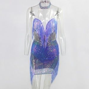 Holographic iridescent illusion sexy sequin dress